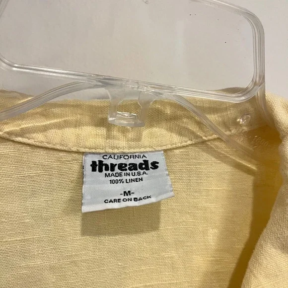 California Threads Shirt Linen Short Sleeve Button Down Blouse Butter Yellow Med - Picture 5 of 5